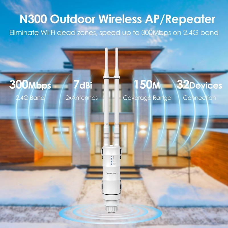 WAVLINK N300 Outdoor Wireless Access Point, Weatherproof 300Mbps 2.4G WiFi