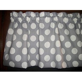 Gray Big Polka Dots Retro kitchen decor window treatment topper curtain fabric Valance 42" by 13"