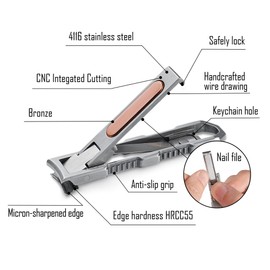 KeyUnity Titanium Foldable Nail Clipper with File, German 4116 Stainless Steel Curved Trimmer for Fingernails - Suitable for Travel & Home Use
