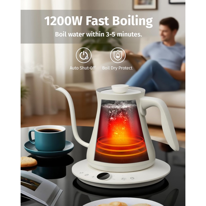 INFOOD 0.8L Gooseneck Electric Kettle, Precise Temperature Control for Pour