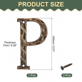 sourcing map House Address Letter, 5.5 Inch Cast Iron Vintage Wall Letter P Outside Letters for Home Street Office Mailbox Sign, Black & Gold