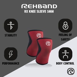 Rehband 5mm Knee Sleeves for Functional Training, Cross-Training & Powerlifting, Weightlifting Knee Support made of Neoprene, Unisex, Colour:Red - 1 Pair, Size:X-Large