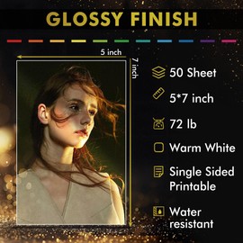 A-SUB Premium Photo Paper High Glossy 5x7 Inch 72lb for Inkjet Printers 50 Sheets, Single Sided