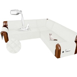 Arfntevss Waterproof Sectional Couch Covers L Shape Washable Velvet Sofa Cover for Sectional Non Slip Large Corner Slipcovers Dog 6 Pcs Universal U Shaped Furniture Protector (Cream White, XX-Large)