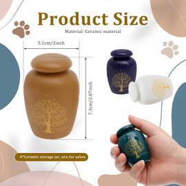4Pcs Small Urn for Ashes Ceramic Tree of Life, Mini Cremation Urn Memorial Exquisite Small Ash Holder for Family Loved Ones Human Pet