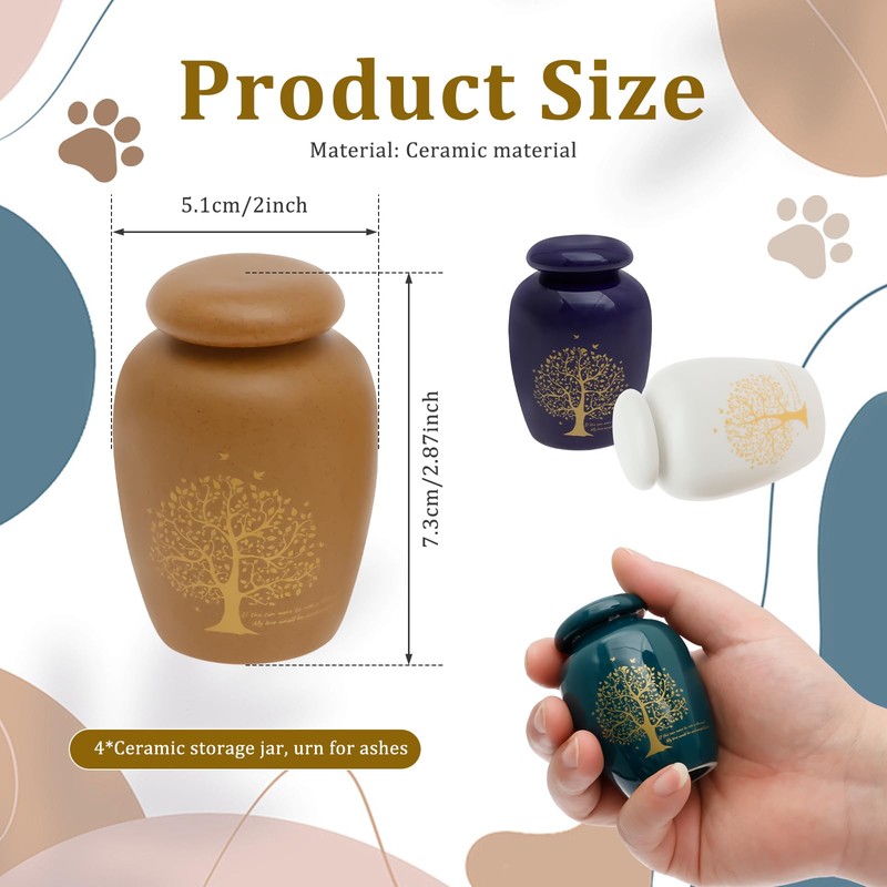 4Pcs Small Urn for Ashes Ceramic Tree of Life, Mini