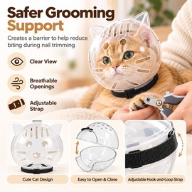Breathable Cat Grooming Muzzle for Nail Trimming – Clear Anti-Bite Protective Helmet with Adjustable Strap for Pet Care