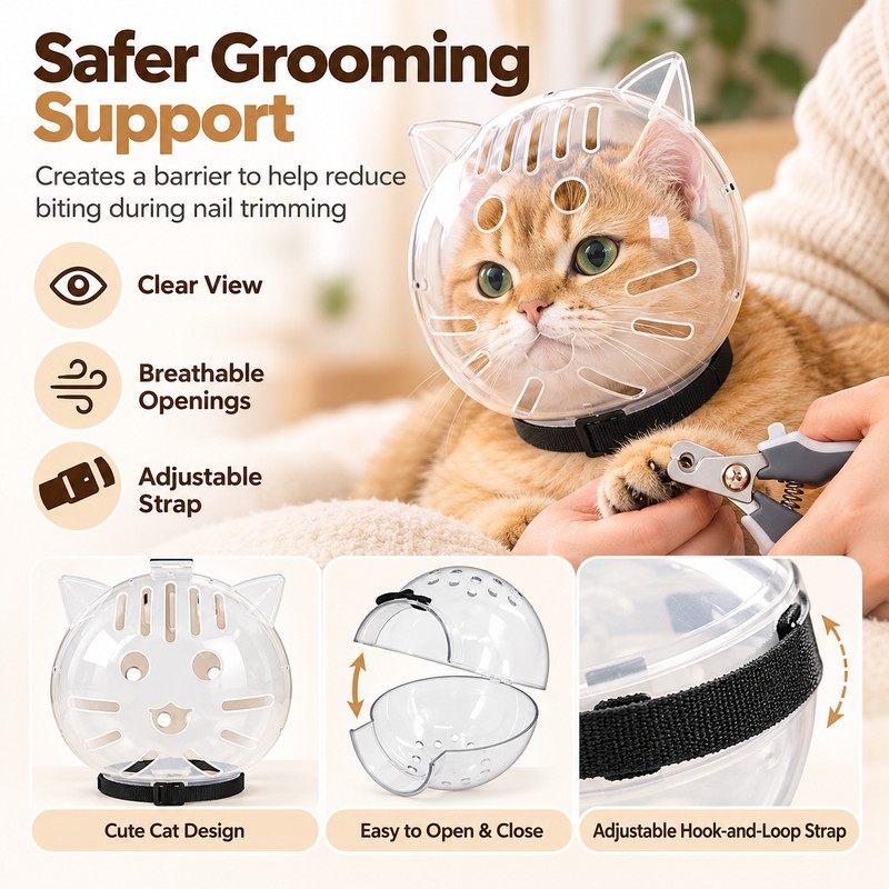 Breathable Cat Grooming Muzzle for Nail Trimming – Clear Anti-Bite