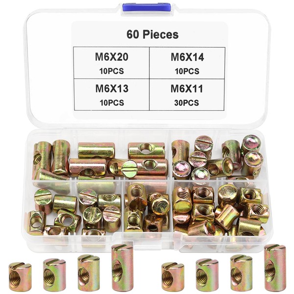 Pack of 60 Cross Nut Bolts M6 Cylinder Nut for