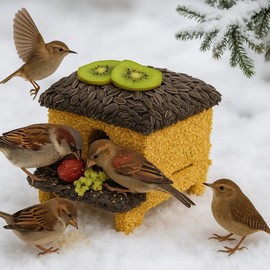 Weather Proof Edible Bird Houses for Outside with Pole Wooden Bird House for Finch Bluebird Cardinals Hanging Birdhouse Garden Country Cottages Edible House Bird Seeds Decorated (Villa)