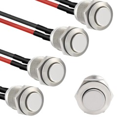 REYLNXR 5pcs 12MM High Head Wiring Waterproof Button Metal Button Switch Self Reset Wired Waterproof