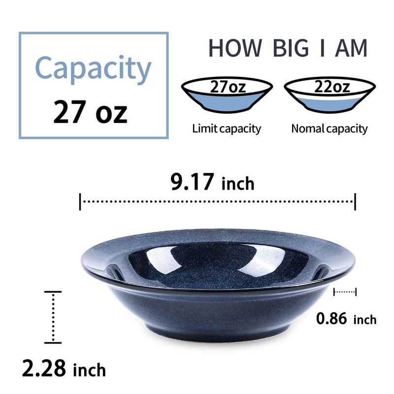 vicrays Wide Rim Soup Bowls - 27oz Ceramic Pasta Plates