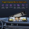 3 Channel Mirror Dash Camera for Cars, 10" Triple Rear