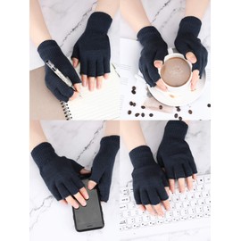 3 Pairs Half Finger Gloves Winter Fingerless Gloves Knit Gloves for Men Women, Dark Grey, M