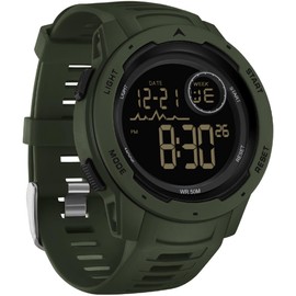 Watches Men's Digital Military Sports Watch 50 m Waterproof Digital Watch with Alarm Clock Date Digital Watch LED Stopwatch 12/24H Tactical Watch for Men Boys Outdoor, Green, Strap.