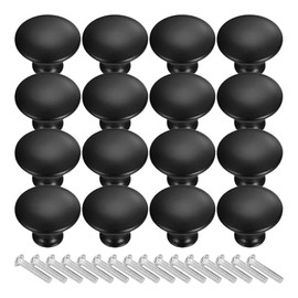 16-Pack Black Stainless Steel Single Hole Cabinet Pulls - Durable Vintage Matted Round Handles for Kitchen, Cupboard, Drawer, Wardrobe, and Sideboard Doors