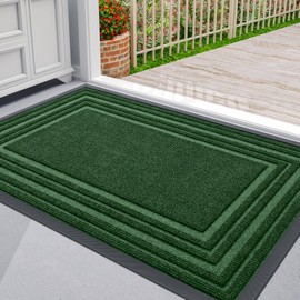 Buganda Floor Door Mat, Heavy Duty Doormat Outdoor Indoor, Natural Rubber Mat, Non Slip, Low Profile Outdoor Mat for Home Entrance, Garage, Patio Porch Farmhouse, 36x24, Green