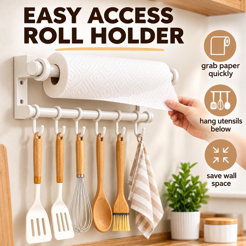 30cm Wall Mounted Kitchen Organizer Rack, Stainless Steel Utensil Holder