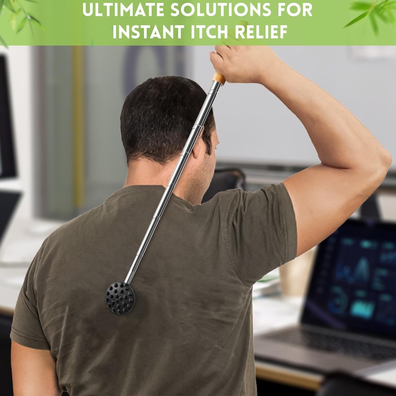 TUKUOS Telescoping Back Scratcher with 4Pcs Detachable Scratching Heads/Bamboo Handle,