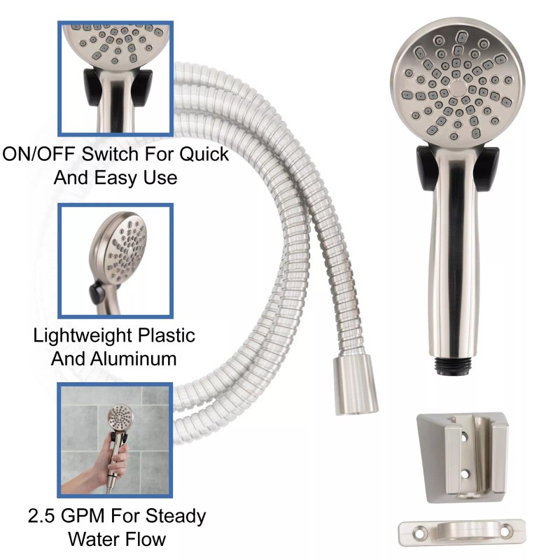 RecPro RV Handheld Shower Head with Hose and Shut Off
