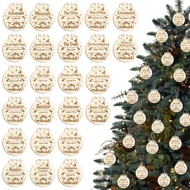 HOWAF 24 Names of Jesus Christ Christmas Decorations, Names of Jesus Ornaments Wood for Christian Christmas Tree Decorations