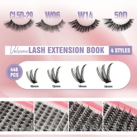 Sixstarhair Eyelashes Individual Kit Wispy Cluster Lashes with Lash Glue and Remover, Tweezers, Natural Individual Lashes Kit 392Pcs DIY Eyelash Extension Kit 4 Styles Lash Clusters Book 10-16mm