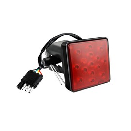 NYTKL 15 LED Brake Light Trailer Hitch Cover, Smoked Lens Square Brake Tail Light w/Trailer Adapter Pin, 12V Super Bright LED Towing Hitch Lighting Accessories Fit 2" Receiver (Red)