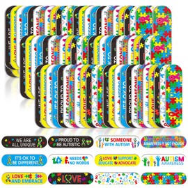 Lingvee 204 Pcs Autism Awareness Nail Files Bulk Colorful Puzzle Pieces Ribbon Autism Awareness Emery Board with Inspirational Messages for Gifts Women Man Public Activity Supplies Charity Welfare