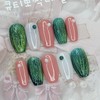 Green Tea Latte Handmade Nail Tips - Oval M /