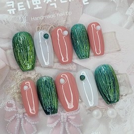Green Tea Latte Handmade Nail Tips - Oval M / 녹차라떼 수제네일팁 - 오벌M