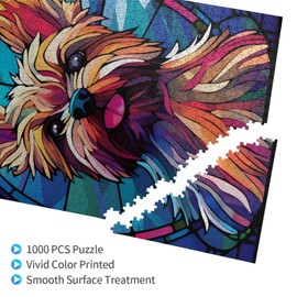 Yorkie Dogs Lovers Stained Colorful Glass 1000 Pieces Art Painting Wooden Puzzle for Kids Adults, Birthday Mother's Father's Day Christmas for Dad Mom Boys Girls Son Daughter