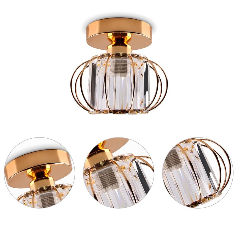 Mini Crystal Chandelier Flush Mount Crystal Ceiling Lighting Iron Cage