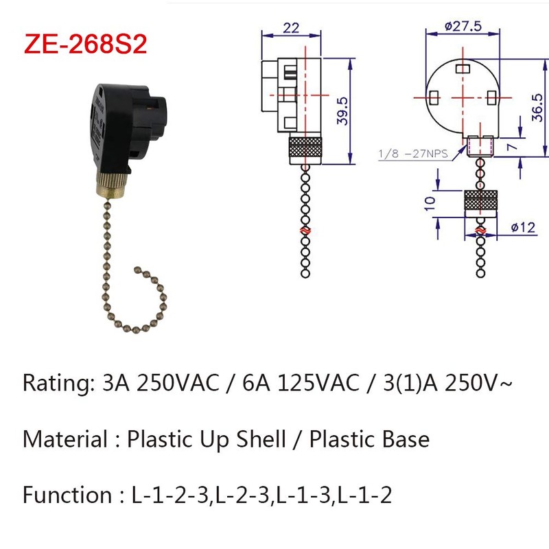 ZE-268S2 Electrical Pull Chain Switch, ON-Off Switch with Beaded Pull