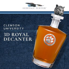 Heritage Pewter Tigers of Clemson Royal Decanter with 3D Stopper | 30 OZ Liquor Pourer | Expertly Crafted Pewter Glass