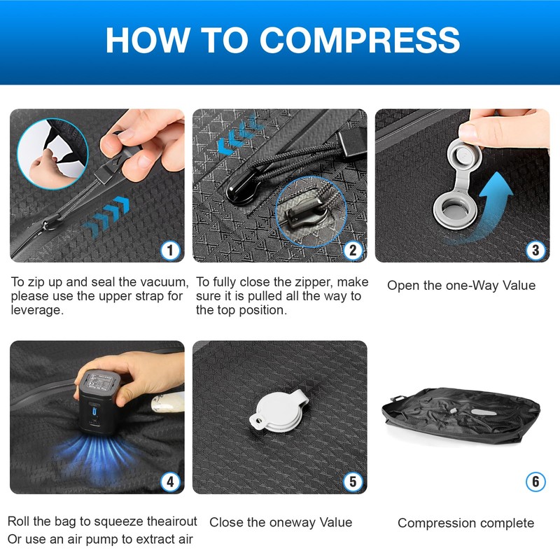 Vacuum Bags for Travel with Wireless Pump, Revolutionary Reusable Compression