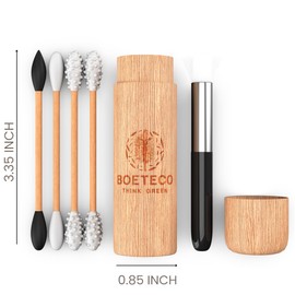 BOETECO Bamboo Reusable qtip Ear Swab and Makeup Swabs Kit. 1 Case with 4 Reusable Silicone Cotton Swabs for Ears, Baby, Beauty