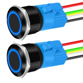 DaierTek - Interruptor de Botón Pulsador de 22 mm, Impermeable, LED Azul, Metal, Encendido y Apagado, para Marina, 2 Unidades