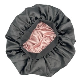 Fashiella Satin Sleeping Bonnet Double Layer Hair Cap 30cm Large Washable Soft Comfortable All Hair Handmade Night Head Cap for Curly Hair (Black - 1 Piece)