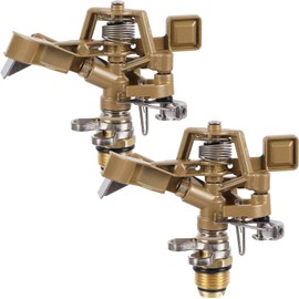 Biswing 1/2 Inch Brass Impact Sprinkler 2 Pack, Heavy Duty Lawn Sprinkler Head with Nozzles, Adjustable 20-360 Degree Large Coverage Pattern, Watering Sprinkler for Grass Patio Garden Irrigation