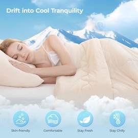 Auemtyn Queen Size Double-Sided Cooling Comforter for Hot Sleepers with Q-Max > 0.5 Arc-Chill Cooling Fiber, Lightweight Cold Tech Blanket for Night Sweats(90"X90", Beige)