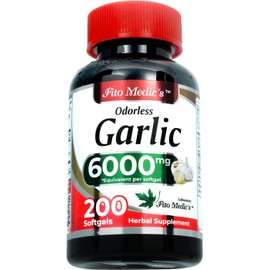 FITO MEDIC'S Lab Garlic Pills 6000 mg Equivalent Odorless Garlic Supplement High Absorption Garlic Extract 200 Softgels