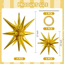 TONIFUL 8 Pcs Gold Star Foil Balloons Large Star Balloons Gold Explosion Star Mylar Balloons for Party Backdrop Christmas New Year Birthday Wedding Anniversary Photo Booth Supplies