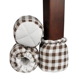 Yoption Chair Leg Cover, Coffee Checkered Linen Cotton Table Chair Furniture Leg Caps Protector Pads Anti-Slip Anti-Scratch Feet Sleeve (16 Pack)