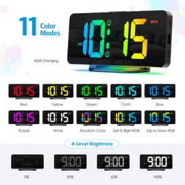 AMIR Digital Alarm Clock, Large LED Digital Clock for Bedrooms with 10 Color RGB NightLight, 2 Alarm, Snooze, 12/24H, USB Charging Port, Adjustable Volume & Brightness Bedside Clock for Heavy Sleepers