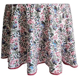 ATOSII Ambrosia 100% Cotton Round Boho Fall Tablecloth, Handblock Floral Table Cloth Linen for Kitchen Dining I Parties Wedding Outdoors Christmas Thanksgiving I Fall Home Decor 90" Inches Round