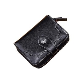 Women Fashion Retro Leather Ladies Purse Zipper Wallet Wallet Men Leather Vintage Fashion (Black, One Size)