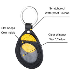 4 Pieces Coin Holder Keychains Fit for AA Medallion Coin Quarter Challenge Coin Waterproof Scratch-Resistant Black PU Leather Keychains