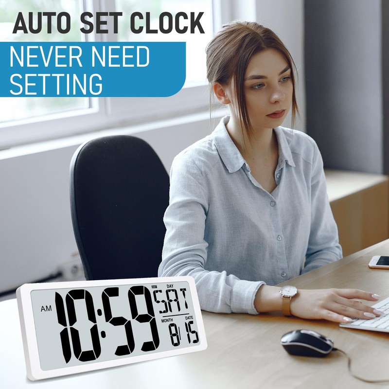 TXL Atomic Clock with Backlight, 14.2" Digital Wall Clock, Battery