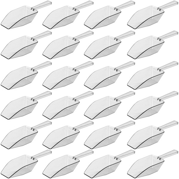 Clear Mini Plastic Acrylic Scoops 24 Pcs | 5.5” Kitchen Scoop | Wedding Desserts | Candy Buffet, Ice Cream, Protein Powders, Coffee, Tea, Flour (24 Pack, 5.5")