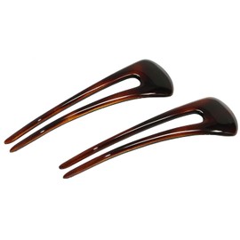 Parcelona French Long Duo Tortoise Shell Brown Large 4.75” Celluloid Set of 2 Chignon Hair Bun Pins for Girls and Women